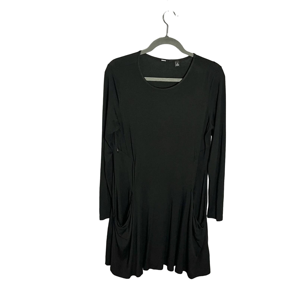BETABRAND Black Sweatshirt Travel Dress Pockets Stretch Jersey